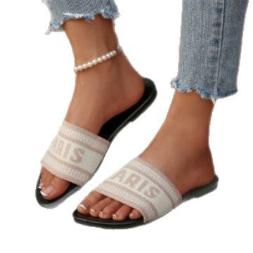 Damen Stylish Slide-Sandalen mit modischem Schriftzug EB