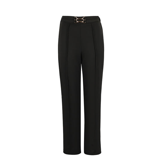 Damen Elegante High-Waist-Hose mit modischem Doppelschnallen-Detail EB