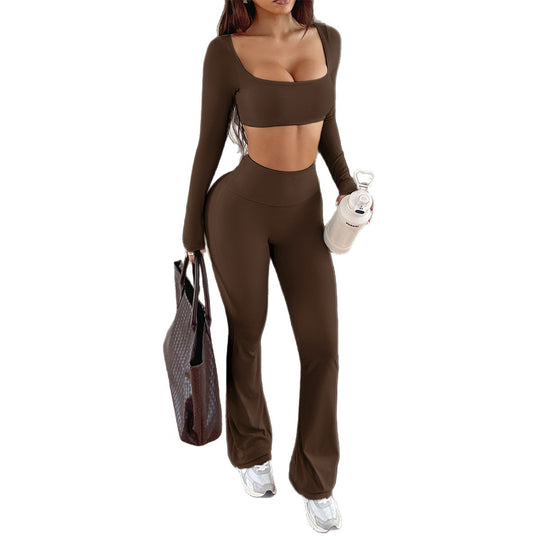 Damen Sportliches Zweiteiliges Set mit Langarmoberteil und Schmalen Leggings EB