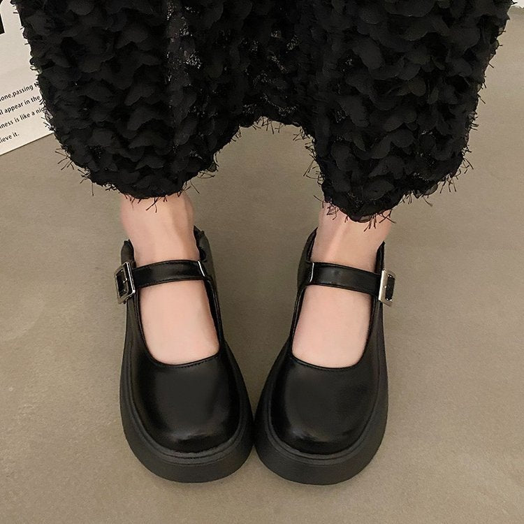 Damen modische Plateau-Mary Jane Schuhe mit verstellbarem Schnallenverschluss EB