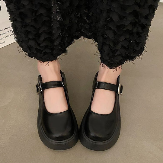 Damen modische Plateau-Mary Jane Schuhe mit verstellbarem Schnallenverschluss EB