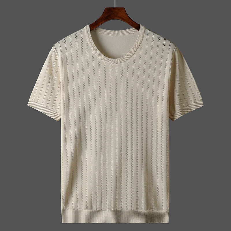 Damen Kurzarm Strickoberteil mit feinem Liniendesign und komfortablem Schnitt EB