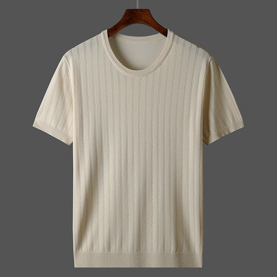Damen Kurzarm Strickoberteil mit feinem Liniendesign und komfortablem Schnitt EB