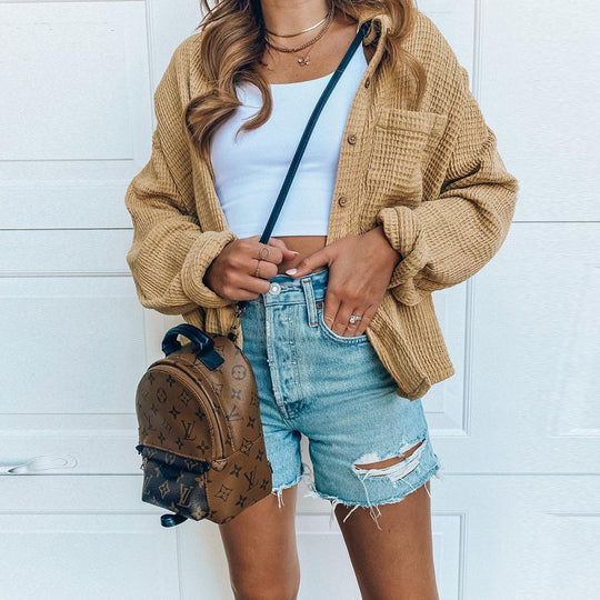 Damen Oversized Hemdjacke aus weichem Waffelstoff EB