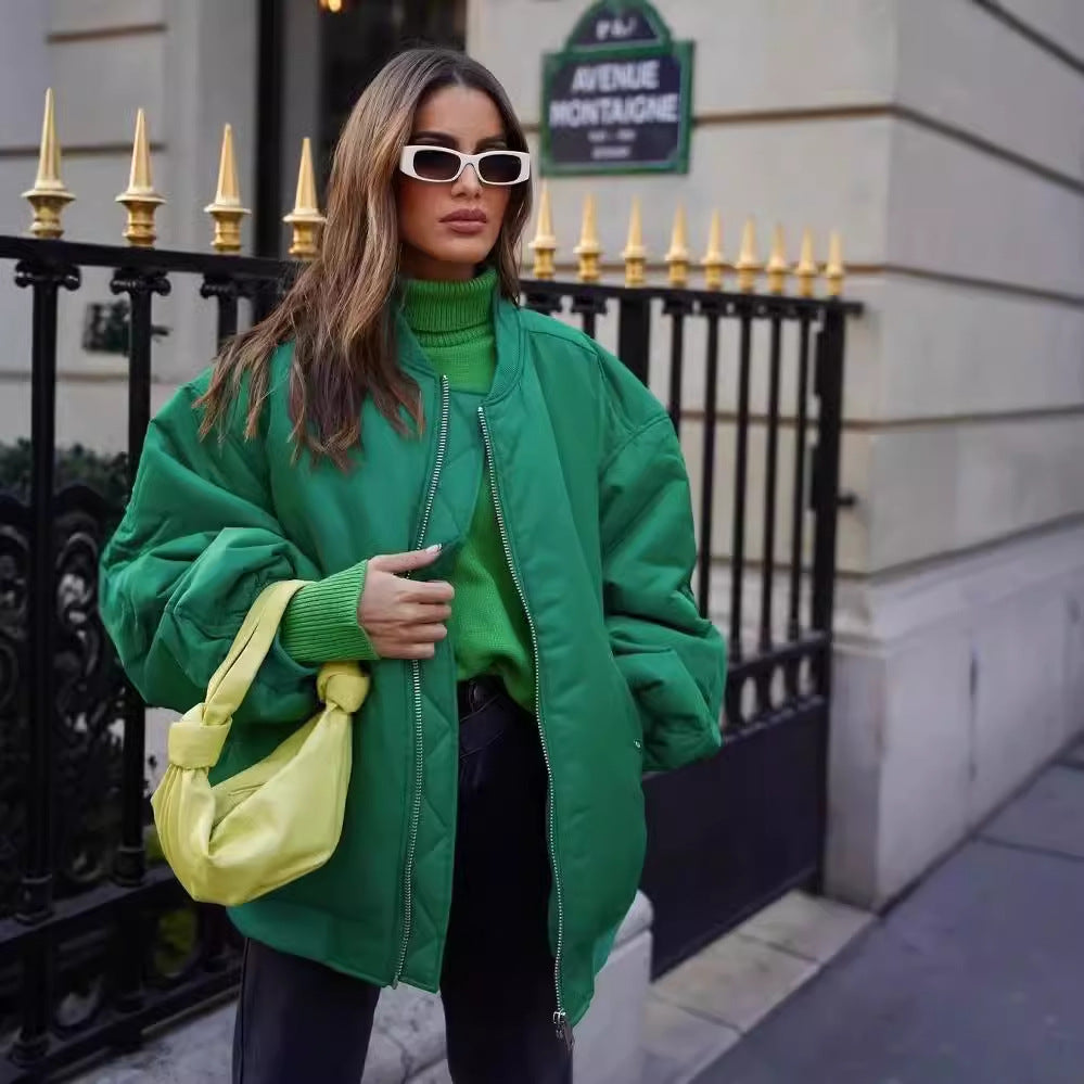 Damen modische Bomberjacke mit praktischen Taschen und hochgeschlossenem Kragen EB