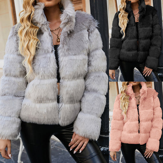 Damen Flauschige Kunstfelljacke mit modischem Schnitt und oversized Passform EB
