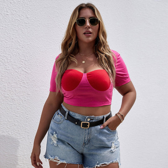 Damen Cropped Top mit raffiniertem Bustier-Design und kurzen Ärmeln EB