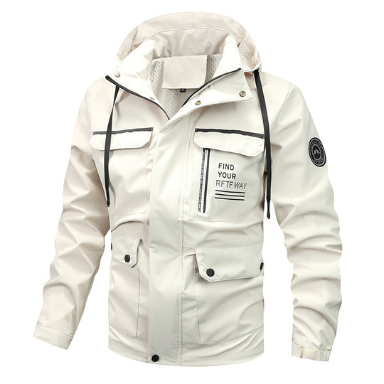 Herren nan wasserfeste Kapuzen-Regenjacke mit Mehrfach-Taschen und winddichter Membran EB
