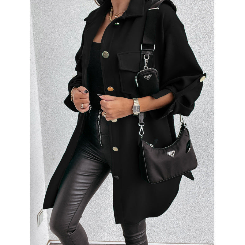 Damen Stylish Overshirt mit praktischen Taschen und druckknopfbarer Front EB
