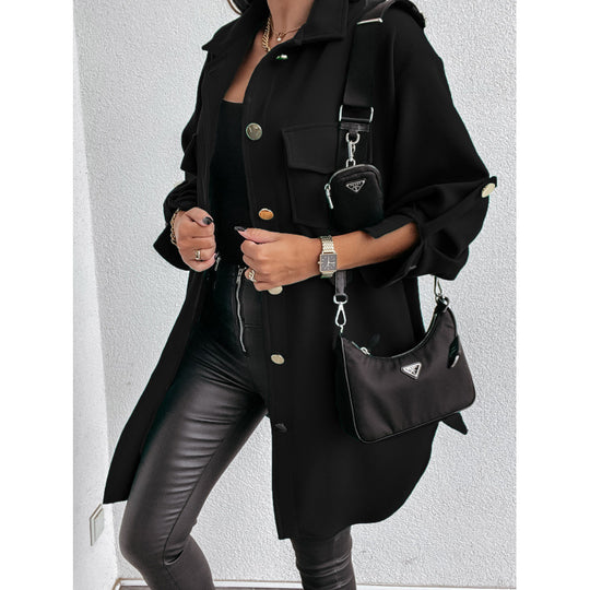 Damen Stylish Overshirt mit praktischen Taschen und druckknopfbarer Front EB