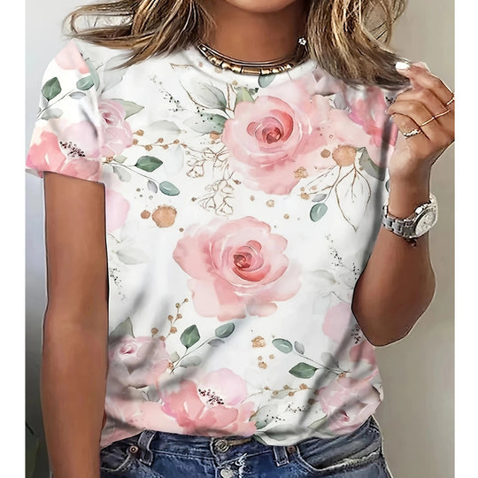 Damen T-Shirt mit floralem Design und modernem Schnitt EB