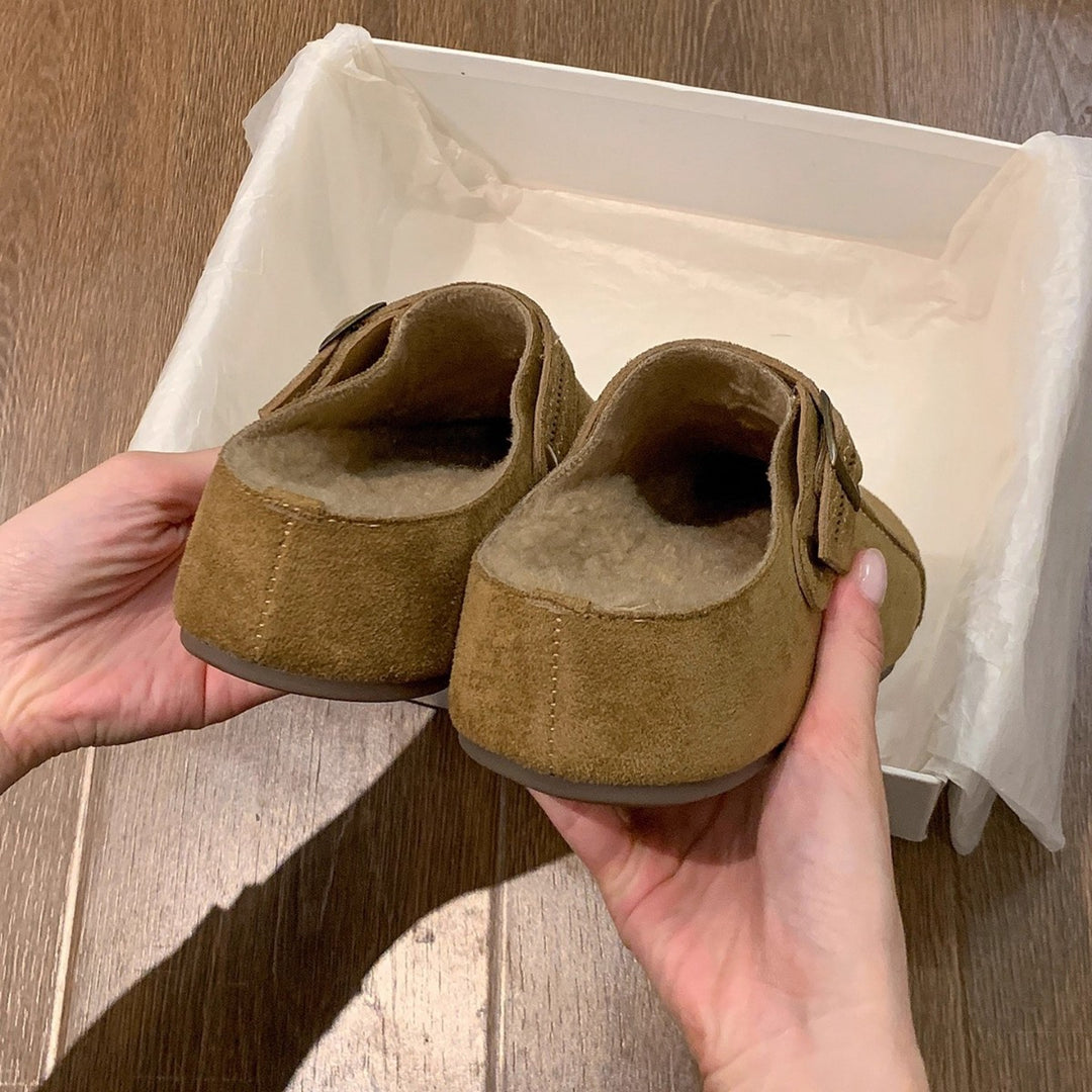 Damen Komfort Clogs mit warmem Innenfutter und modischer Schnalle EB