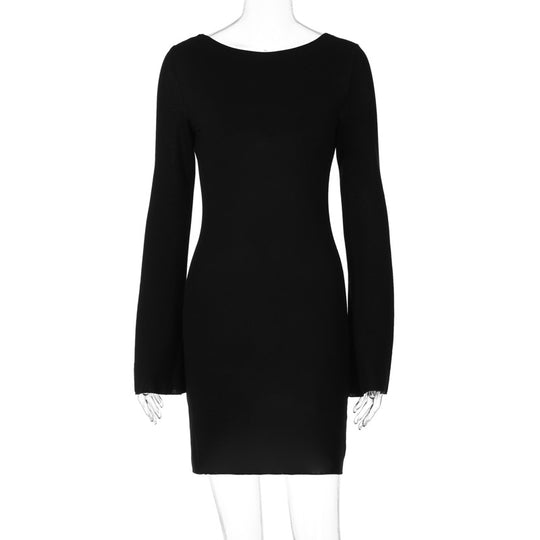 Damen langärmliges Mini-Kleid mit elegantem Schnitt EB