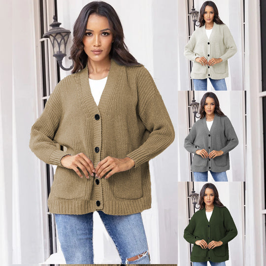 Damen Grober Strickcardigan mit praktischen Taschen und eleganten Knopfdetails EB