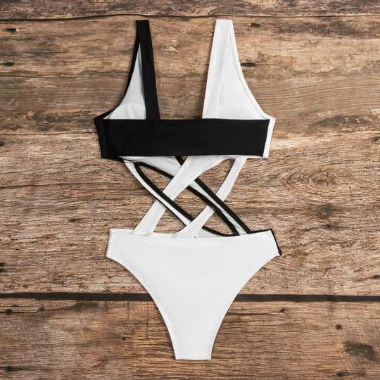 Damen Cut-Out Einteiler Badeanzug mit asymmetrischem Design und modischen Trägern EB