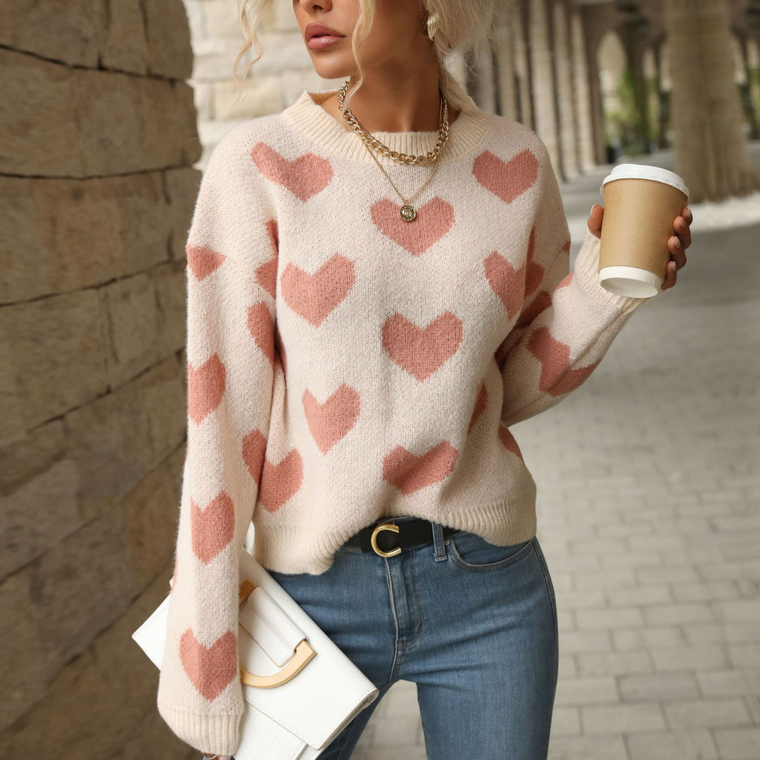 Damen Sweater mit Herzmuster und weitem Schnitt EB
