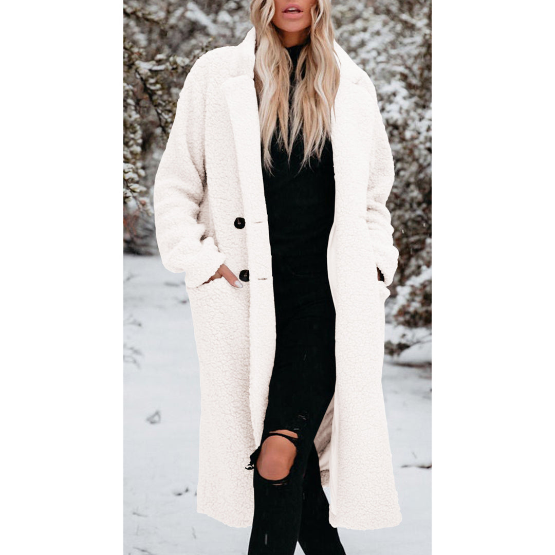 Damen Oversized Teddy-Mantel mit Knopfverschluss und praktischen Taschen EB