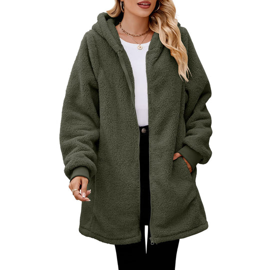 Damen Kuschelige Fleecejacke im oversized Stil mit Reißverschluss EB