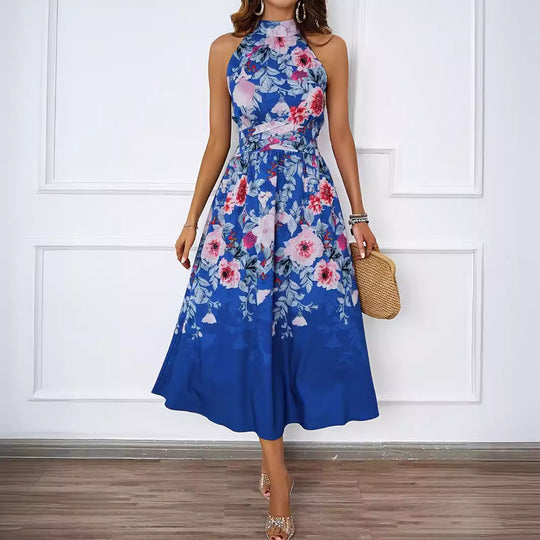 Damen Midi-Kleid mit floralem Muster und elegantem Halterneck EB