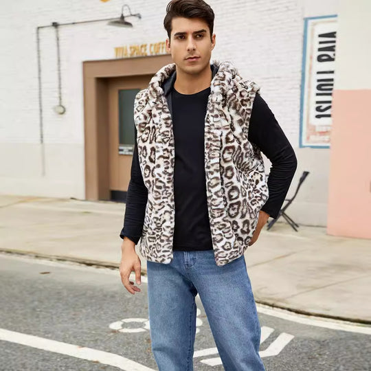 Herren Elegante Fleece-Weste mit Kapuze und Schlangenmotiv EB