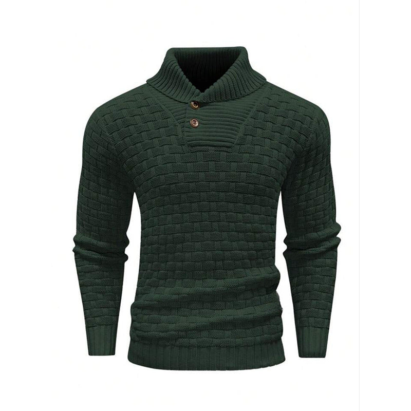 Herren nan strukturierter Strickpullover mit hochschließendem Stehkragen und Zierknopfleiste EB