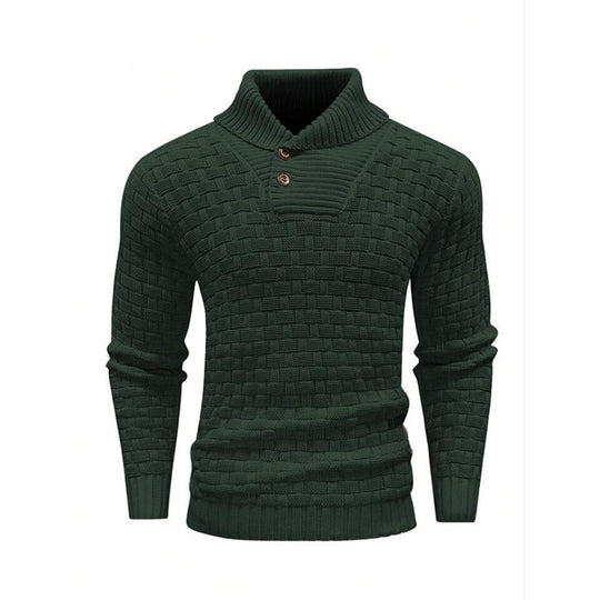Herren nan strukturierter Strickpullover mit hochschließendem Stehkragen und Zierknopfleiste EB