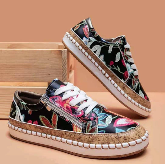 Damen Sneaker mit floralem Design und Korksohle EB