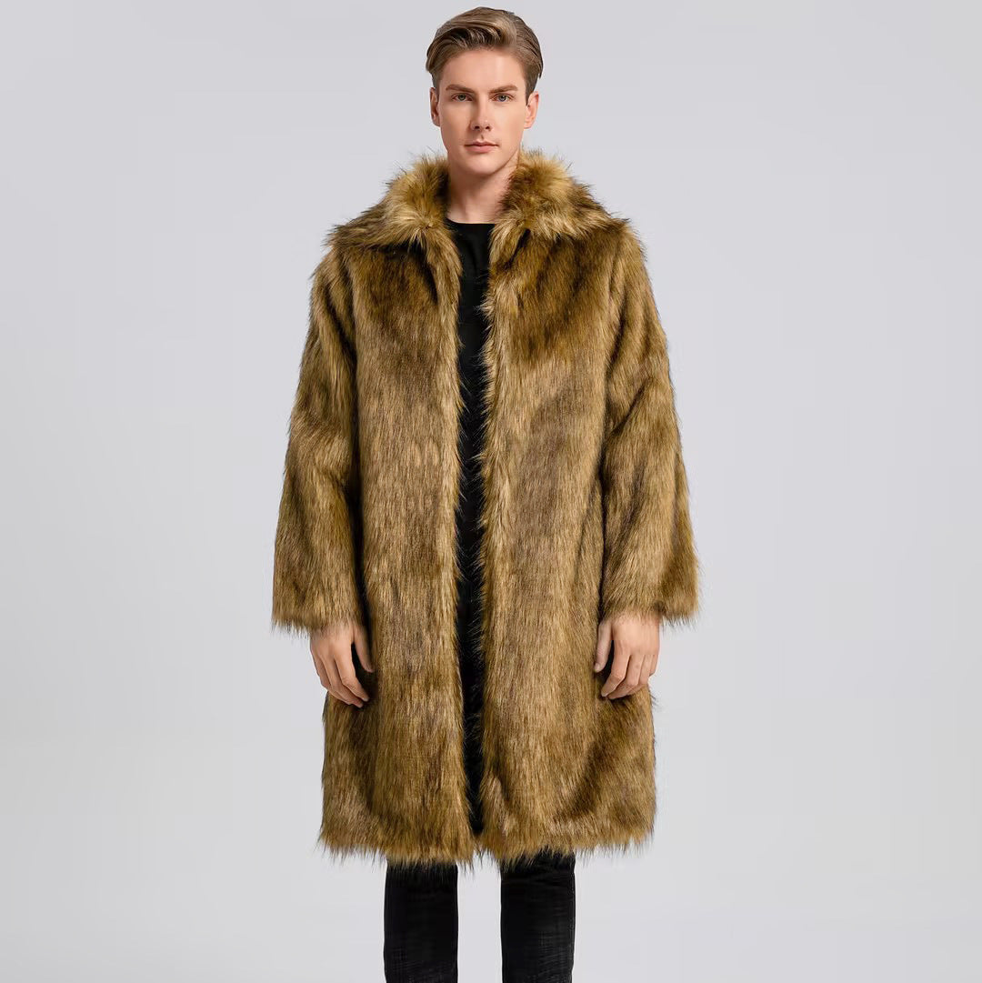 Herren Luxuriöser Kunstfell-Mantel mit voluminösem Kragen EB