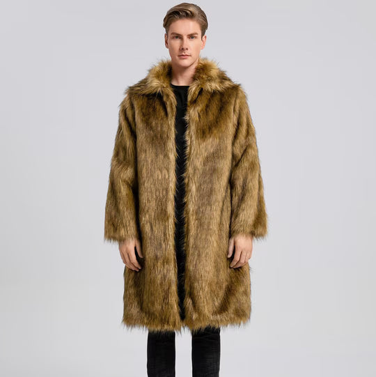 Herren Luxuriöser Kunstfell-Mantel mit voluminösem Kragen EB