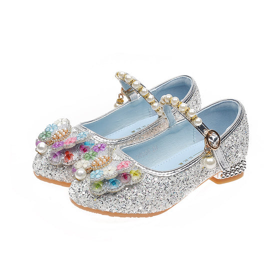 Mädchen Glitzernde Ballerinas mit Blumenapplikationen EB