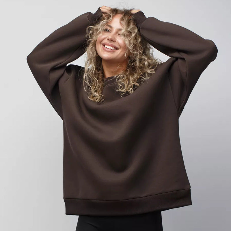 Damen Oversized Sweatshirt mit Rundhals, überschnittenen Schultern und gerippten Bündchen EB