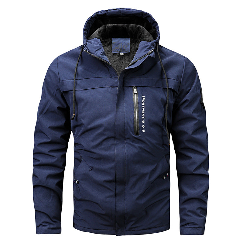 Herren nan winddichte Softshelljacke mit verstellbarer Kapuze, Fleece-Innenfutter und verdeckten Reißverschlusstaschen EB