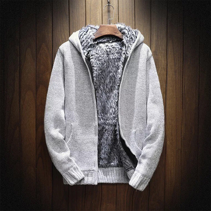 Herren kuschelige Kapuzenjacke mit weichem Innenfutter und seitlichen Eingrifftaschen EB
