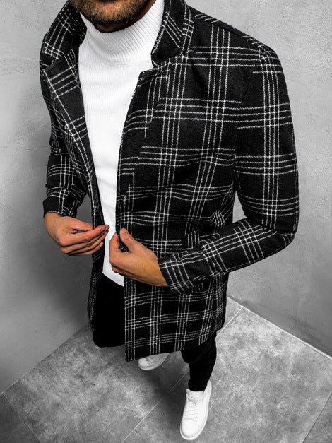 Damen eleganter Trenchcoat mit feinem Karo-Muster und tailliertem Schnitt EB