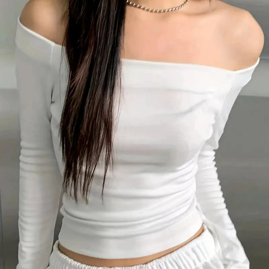 Damen Off-Shoulder Langarmshirt mit bequemer Passform und lässiger Eleganz EB