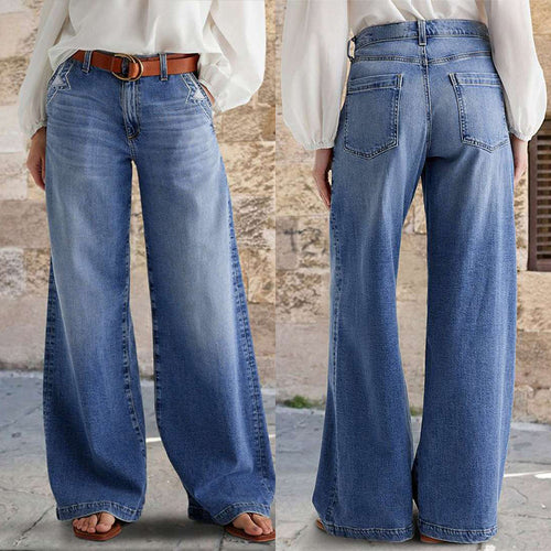 Damen Weite Jeans mit hohem Bund und klassischem Design EB