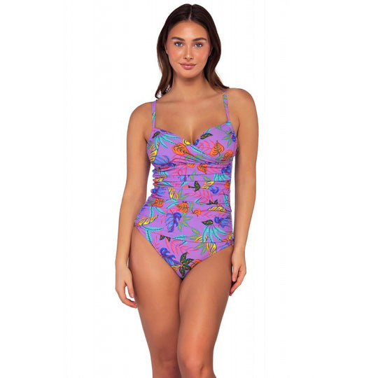 Damen Einteiliger Badeanzug mit floralem Wickeldesign und verstellbaren Trägern EB