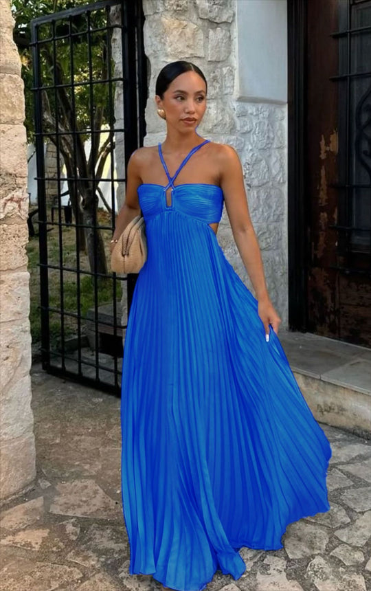 Damen Plisseekleid mit schulterfreiem Design und raffinierten Trägerdetails EB