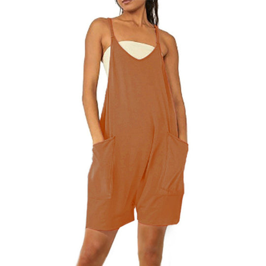 Damen Lässiger Jumpsuit mit tiefem Ausschnitt und praktischen Taschen EB