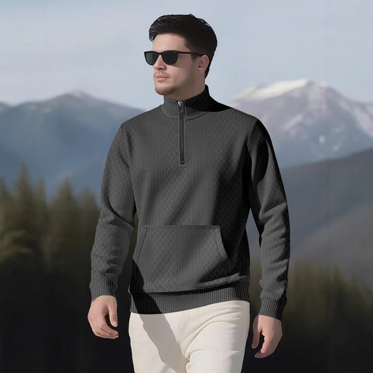 Herren Sweatpullover mit Stehkragen und praktischen Taschen EB