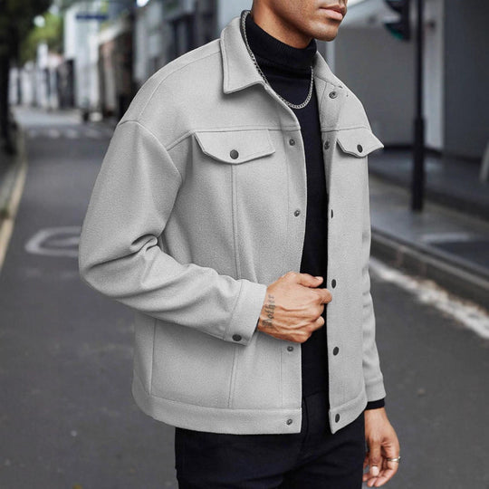 Herren nan Wolloptik-Overshirt Jacke im Shacket-Stil mit Brustklappen und Druckknopfleiste EB