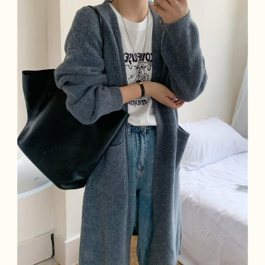Damen Weicher Strickmantel mit großzügigen Taschen und weitem Schnitt EB