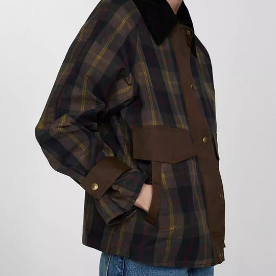 Damen Karierte Jacke mit weichem Cordkragen EB