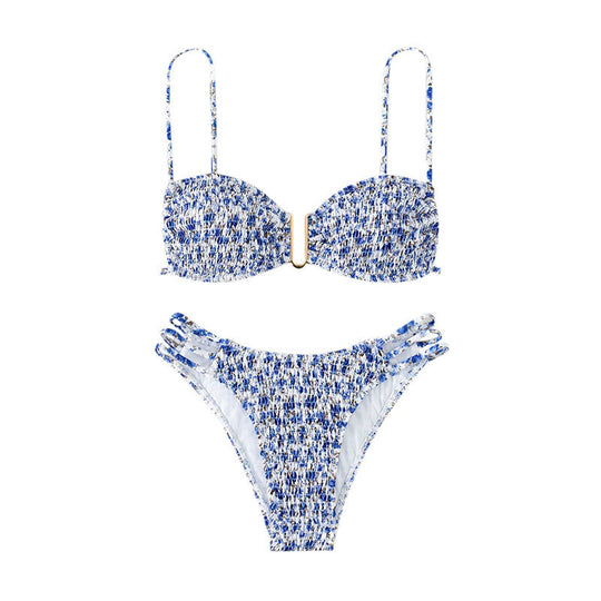 Damen Bandeau-Bikini mit raffiniertem Rüschendesign und modischen Schnürdetails EB