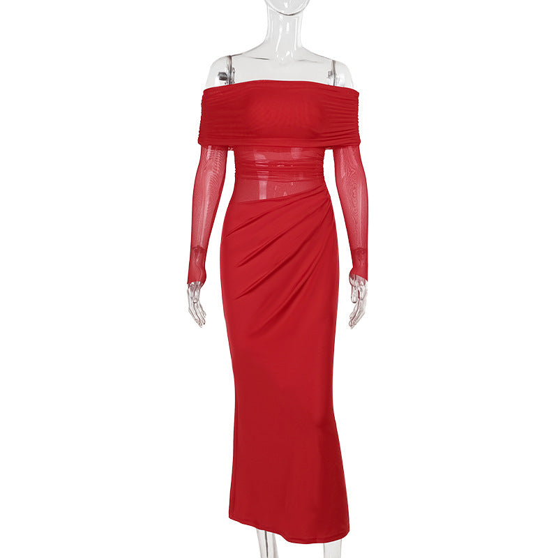 Damen Off-Shoulder Wickelkleid mit Rüschendetails EB