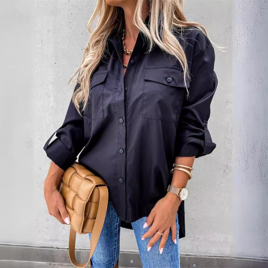 Damen Modische Hemdbluse mit praktischen Brusttaschen und legerem Schnitt EB