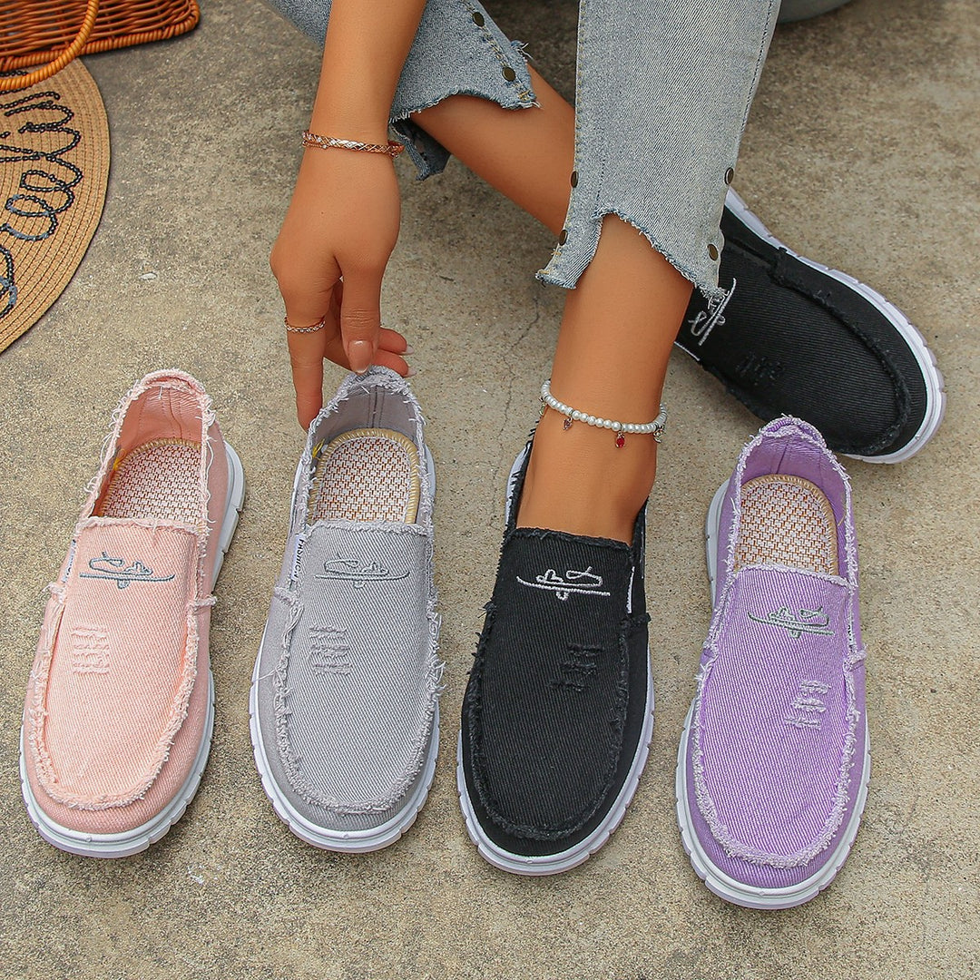 Damen lässige Slip-On Sneaker aus denimähnlichem Material EB