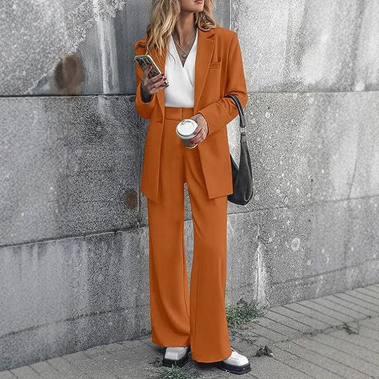 Damen nan Longblazer-Set mit kastiger Oversize-Silhouette, strukturierter Schulterpartie und hochtaillierter Palazzo-Hose EB