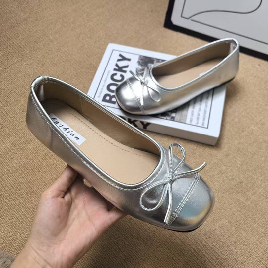 Damen Ballerinas mit elegantem Glanz und verspieltem Schleifendetail EB
