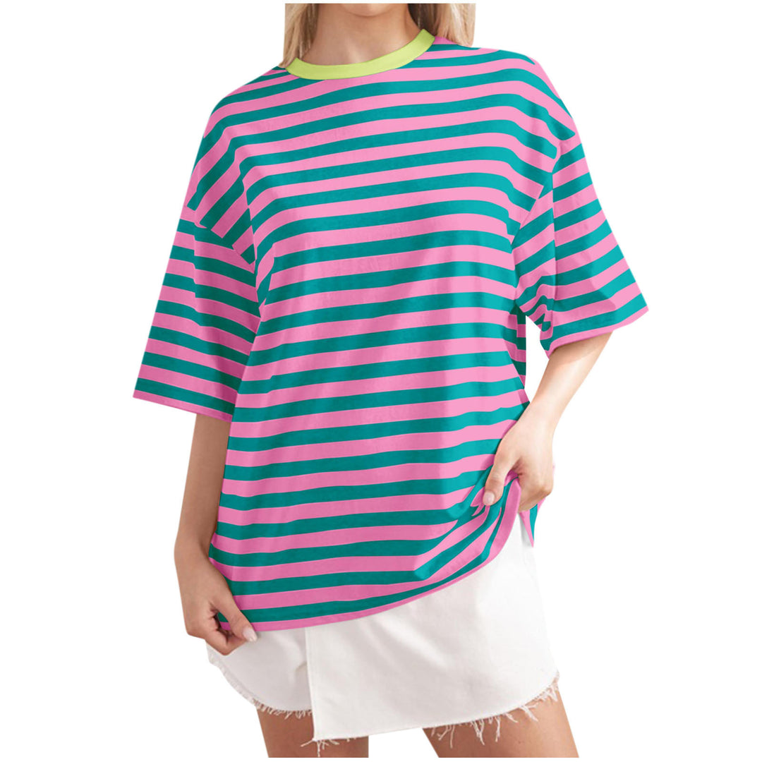 Damen Lässiges Oversized T-Shirt mit gestreiftem Muster EB